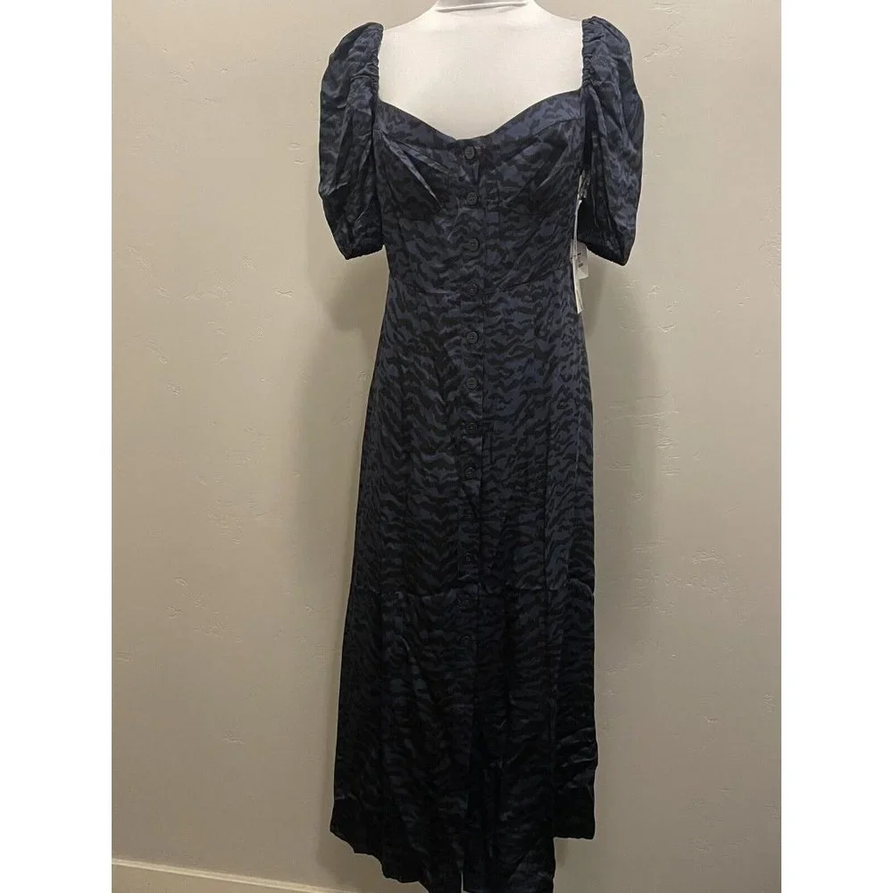 NWT Good American Corset Style Navy Black Zebra Print Puff Sleeve‎ Maxi Dress  2